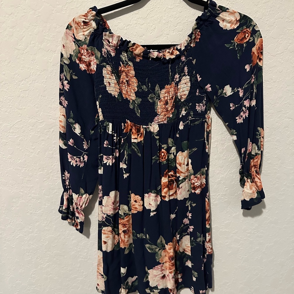 Xhilaration Navy Floral Smocked Top